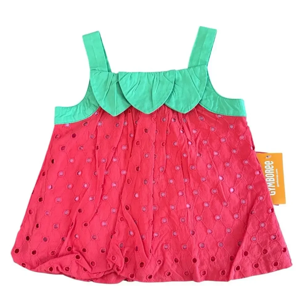 Gymboree Girls’ Strawberry Patch Eyelet Bubble Top Red Green Size 2
